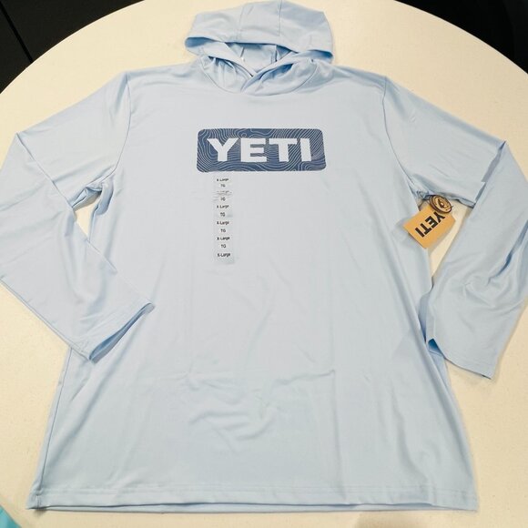 YETI Men’s Blue Wave Logo Badge Hoodie Long-Sleeve Sunshirt XL NWT - Picture 5 of 5